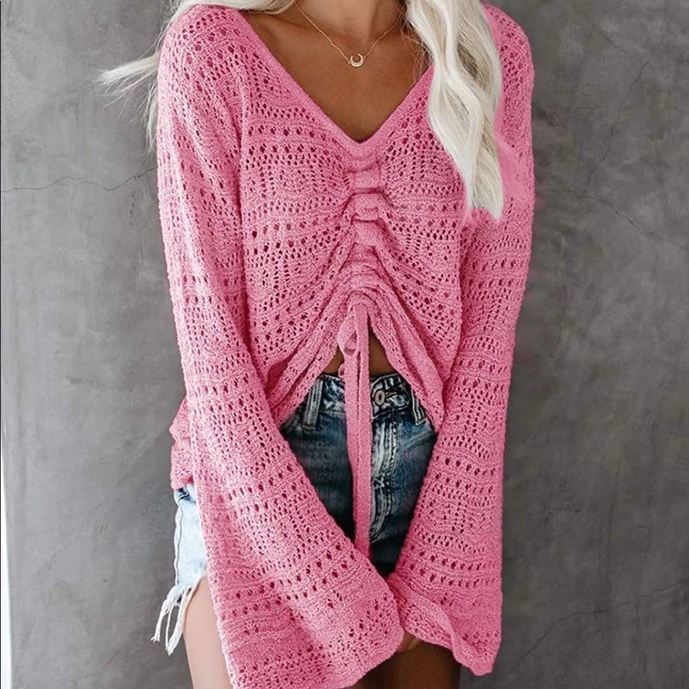 NWOT pink crochet sweater